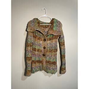 Free People Multicolor Chunky Knit Button Front Cardigan Sweater